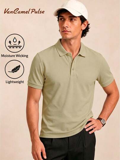 Vancamel Pulse Men's POLO Shirt, Versatile Lightweight Breathable Loose Sports Style T-Shirt, Solid Color Minimalist Casual Home Leisure Short Sleeve, Daily Commute Light Business POLO Shirt