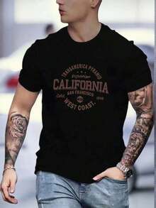Camiseta de manga corta con estampado de letras casual para hombres, verano DGBA - Negro - Ver 1