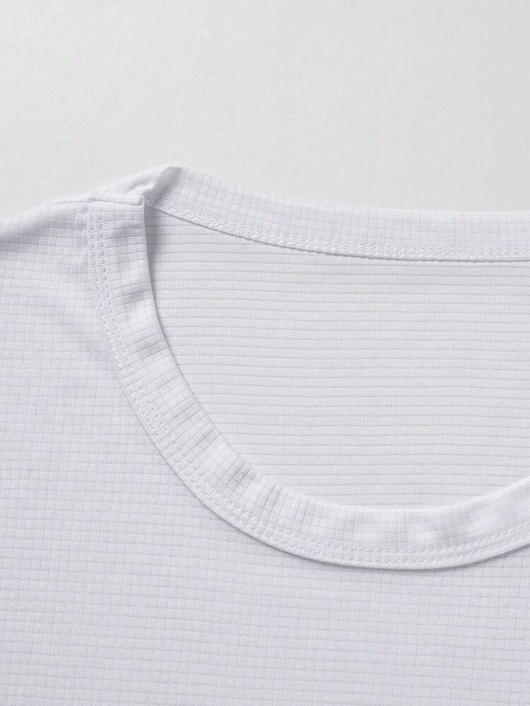 Men's Breathable Quick-Dry Elastic Fitness T-Shirt, Solid Color Short Sleeve Top For Outdoor Jogging And Gym - White - View 5