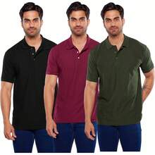 Alfani Paq 3 Playeras Polo para Hombre Manga Corta 100% Algodón - Vino/Marino Jaspe/Negro Jaspe - Ver 1