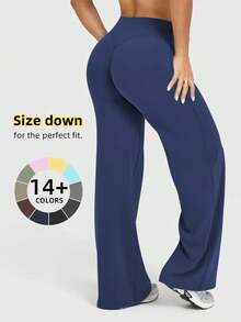 Pantalones rectos holgados con cintura alta y elasticidad para mujer, que realzan los glúteos, ideales para actividades al aire libre, aptos para yoga y pilates, cómodos para uso diario - Gris - Ver 4