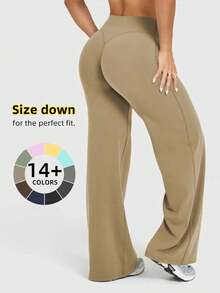 Pantalones rectos holgados con cintura alta y elasticidad para mujer, que realzan los glúteos, ideales para actividades al aire libre, aptos para yoga y pilates, cómodos para uso diario - Gris - Ver 7