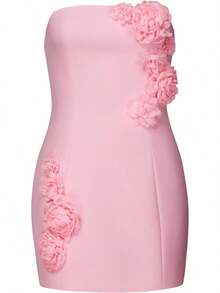 - Vestido sin tirantes para mujer, diseño de flores, color blanco - Blanco - Ver 9