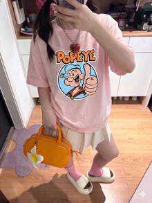 Y2K Women's Summer New Casual Loose Cartoon Character Print Short Sleeve T-Shirt Top - Baby Pink - View 3