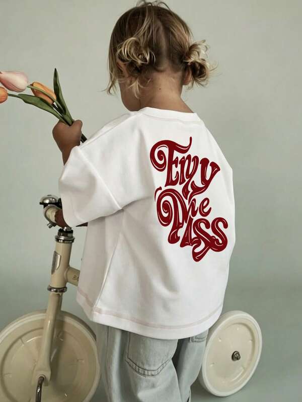 Neutral Color Baby Girl Basic T-Shirt, Loose Round Neck Breathable Children Streetwear Play Set
