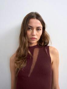 Vestidos elegantes para fiesta casuales para mujer punto canalé combinado tul estilo francés verano diseño exclusivo transparente largo - Rojo - Ver 5