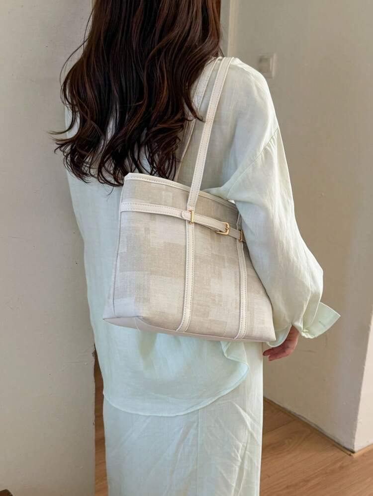Casual Retro Large Capacity Women's Commuter Solid Color 2026 Summer New Casual Tote Handbag Shoulder Bag - White - View 3