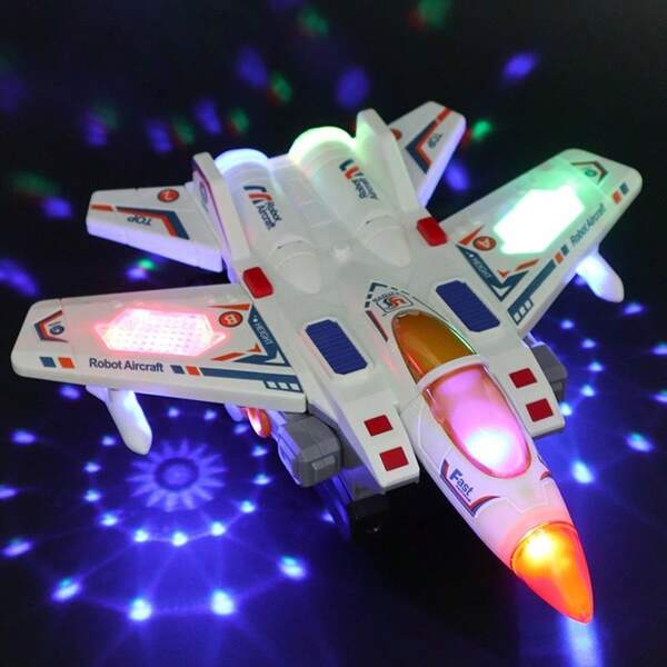 Automatic Transforming Fighter Robot Toy, Omnidirectional Walking Transforming Airplane, With Colorful Lights And Music, Early Education Sensory Toy, Suitable For Boys And Toddlers Gift, Also As Birthday And Holiday Gift