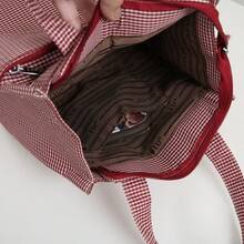 Nueva llegada, tela gruesa con patrón a cuadros, bolso de mano exquisito, bolso tote para el trabajo, bolso de moda con cremallera semicerrada, adecuado para la escuela, el trabajo, las compras, el camping, el uso diario, bolso de mano. Temporada de regreso a la escuela, vintage, minimalista, bolsa para el almuerzo, bolsa de almacenamiento para caja bento, bolsa para el almuerzo, bolsa de compras, bolsa de utilidad - Rojo - Ver 8