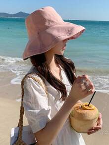女款印花水桶帽 夏季寬邊防曬帽 可正反穿戴 可折疊 定型帽沿 防曬帽 戶外旅行沙灘帽（防風繩款 顏色隨機） - 多色 - 查看 4