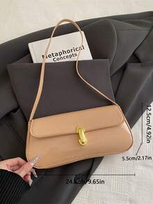 Bolso de mano y de hombro para mujer, unicolor con hebilla dorada, estilo clásico vintage, adecuado para uso diario, fiestas y trabajo - Carne - Ver 8