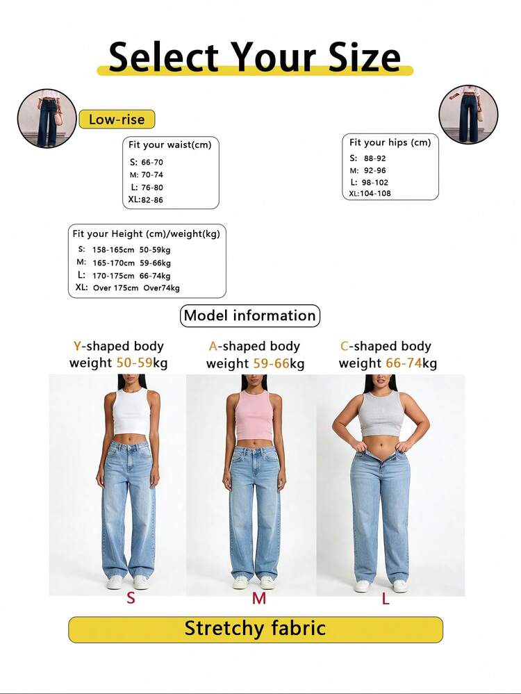 Jeans de pierna recta con detalles de botones, estilo casual elástico y largo adecuado para múltiples ocasiones - Azul lavado oscuro - Añade 8