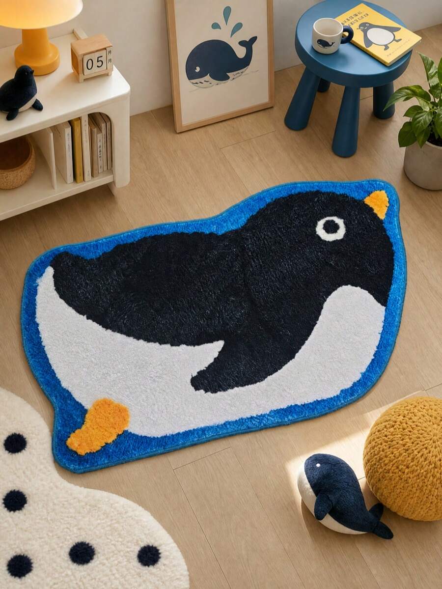 1pc Sliding Penguin Shaped Floor Mat, Decorative Rug, Bedroom Decor, Floor Mat, Carpet, Home Decor, Living Room Rug, Small Living Room Rug, Bedroom Rug, Living Room Home Decor, Outdoor Rug, Washable Carpet - Multicolor C - View 1