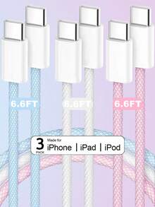 3入 3.3/6.6英呎 60W USB-C 轉 USB-C 編織彩色 Type-C 快充線，相容 iPhone 17/16/15/Pro/Max/Plus、Pro/Air、Galaxy、Android、筆記型電腦 - 彩色 - 查看 20
