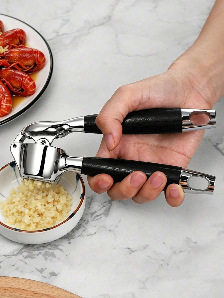 1件鋅合金壓蒜器,附電木手柄,防滑耐用廚房工具,手動壓蒜器,蒜泥器 - 銀色 - 查看 1