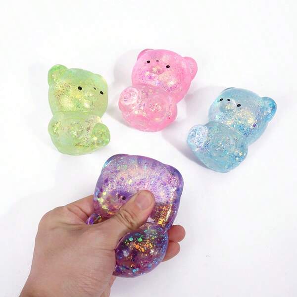 1 Stück {Zufällige Farbe} Niedlicher Glitzer Teddybär Plüschspielzeug: Zufällige Größe (S/M/L) und Farbe, Angstlinderndes weiches Spielzeug, ideal für Kindergeburtstagsgeschenktüten, Klassenzimmerbelohnungen und sensorisches Spiel.