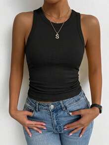 3pcs/Set Women's Ribbed Crew Neck Backless Slim Fit Casual Outing Tops, Summer Fitness Sports Tops - Multicolor - View 7