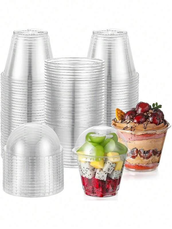 20pcs Transparent Plastic Dome Dessert Cup With Lid, Crystal PET Parfait Cup, Disposable Party Cup Suitable For Fruit/Ice Cream/Cupcake/Iced Drinks, School Supplies Food Bag Food Box, Suitable For Candy Chocolate, Suitable For Halloween Or Christmas Party