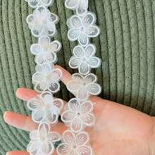 1 Yard White 3D Organza Lace Trim, Delicate Double-Layer Floral Decorative Sewing Trim, For Wedding Dress Hem, Bridal Gown, Hair Accessories, DIY Handmade, Clothing Decoration - Multicolor - View 3