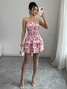 LunaCass8  Vestido de señora con diseño de volantes pequeños y sexy de color rosa - Rojo y negro - Ver 6