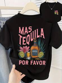 Camiseta de verano estampada de manga corta para mujer, top para mujer, tejido de algodón puro, corte regular.blusas para mujer playeras de mujer blusas casuales para dama conjuntos de mujer - Negro - Ver 1