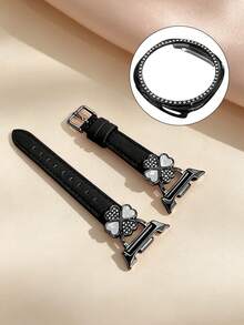 Galaxy Watch 8 錶帶 + 錶殼，1 條男士優雅金屬錶帶鑲嵌立方鋯石 + 1 個鑲嵌立方鋯石錶殼（不含螢幕保護貼），適用於 Galaxy Watch 8 40mm 與 44mm，可調節替換錶帶配件，適合男士與女士運動手錶錶帶 - 黑色黑+殼 - 查看 3