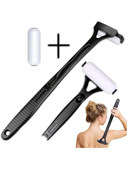 1Set Lotion Applicator, Folding Handle With 2 Reusable Foam Rollers, Washable Cream Applicator For Back