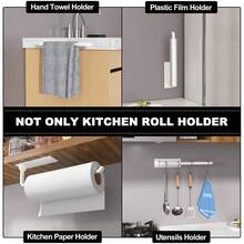 1pc/Kitchen Paper Towel Holder, Hanging Paper Towel Dispenser, No-Drill Roll Paper Rack, Plastic Wrap Household Hanging Rack - Multicolor - View 9