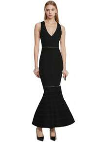 Falda de verano para mujer, corsé elástico con abalorio a rayas, cuello en V, sin mangas, vestido largo para fiesta - Negro - Ver 8