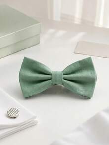1 buah Dasi kupu-kupu bertekstur hijau muda segar gaya Korea minimalis untuk pengantin pria/pengiring pengantin, aksesori jas pengantin pria/pengiring pengantin, dasi kupu-kupu dekoratif. - Mint Green - View 1