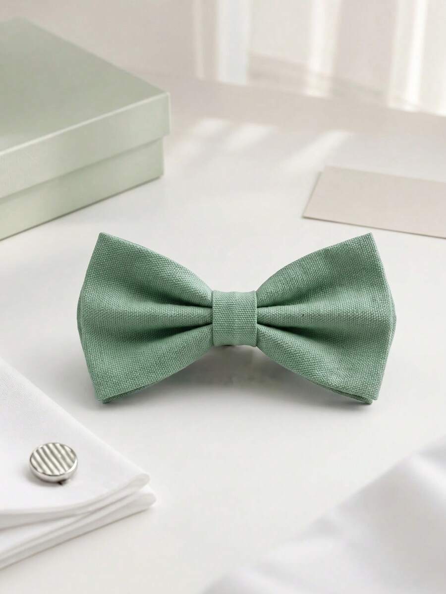 1 buah Dasi kupu-kupu bertekstur hijau muda segar gaya Korea minimalis untuk pengantin pria/pengiring pengantin, aksesori jas pengantin pria/pengiring pengantin, dasi kupu-kupu dekoratif. - Mint Green - View 1