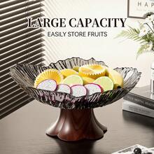 Modern Wavy Petal Shaped Fruit Bowl With Stable Faux Wood Base, Large Capacity Decorative Serving Tray For Fruits, Snacks, Candy, Elegant Accent For Kitchen Countertop And Dining Table, Multiple Colors Available, Material And Easy To Clean - View 6