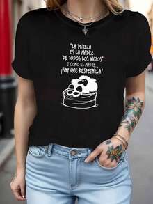 Casual Blouses For Women. Plus Sizes - Indolence Is The Mother Of All Vices, And As A Mother, We Must Respect It. Plus Size Women's T-Shirt With Letter Print, Cam - 黑色 - 查看 1