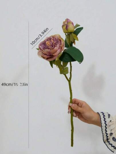 1件高品質燒邊2朵牡丹仿真花復古家居裝飾假花束，婚禮花束、節日裝飾、情人節禮物、母親節禮物、派對裝飾、室內裝飾、仿真花、春季裝飾