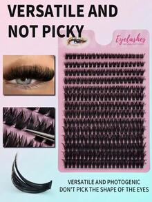 280pcs, 14 Rows, Cluster-Style False Eyelashes, Mixed Length Ranging From 8 To 16 Mm, 3D Russian-Style Voluminous Individual False Eyelash Clusters, Black False Eyelashes For Makeup Use. - 查看 1
