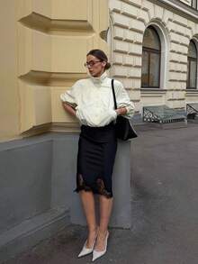 Women's White Flare Collar Short Jacket With Buttons And Pockets, Long Sleeve Woven Fabric, Suitable For Autumn Wear - Off White - View 11