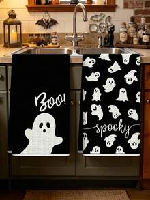 2 Stück Halloween Servietten, Küchentücher mit Geistermuster, Küchentuch-Set, Frottee, Halloween Dekoration, Halloween Party Deko, Halloween Süßigkeiten oder Trick Deko, fröhliche Halloween Dekoration, Küchenutensilien, Reinigungsbedarf, Küchenartikel, Küchenorganisation - mehrfarbig - Übersicht 4