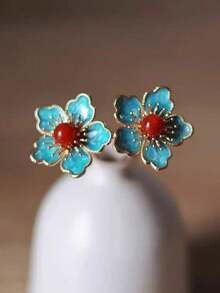 Blue Glazed Small Flower Hair Pin U-Shaped Hair Stick For Commuting Updo Hairstyles, Floral Hanfu Hair Pin, New Chinese Style Hair Accessory,Bun Extension - Multicolor - View 5