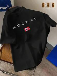 Envío Local - Despacho desde DE/IT/FR/ES/PL - Camiseta Gráfica Unisex Noruega para Hombre - Ropa Masculina - Verde, Manga Corta, Cuello Redondo, Top Casual, Prenda Esencial, Regalo Perfecto para Vacaciones - B - Ver 1