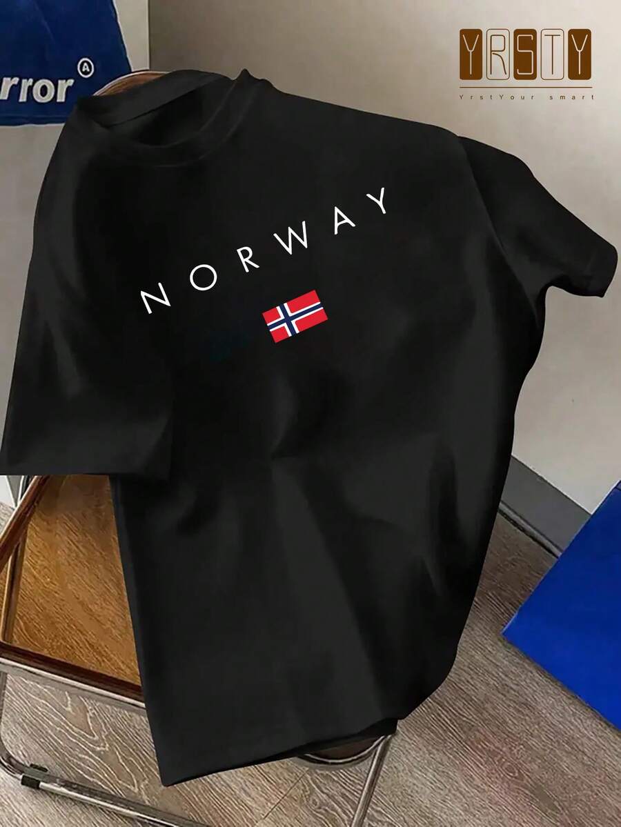 Envío Local - Despacho desde DE/IT/FR/ES/PL - Camiseta Gráfica Unisex Noruega para Hombre - Ropa Masculina - Verde, Manga Corta, Cuello Redondo, Top Casual, Prenda Esencial, Regalo Perfecto para Vacaciones - B - Ver 1