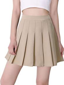 Hoerev - Falda Corta Plisada de Cintura Alta para Mujer y niña - Cintura elástica gris - Ver 23