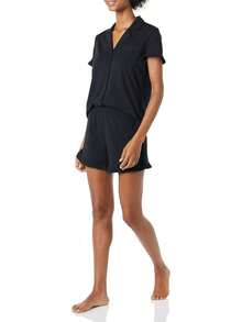 Essentials Mujer Conjunto de Pijama de algodón Modal con Cuello de Muesca (Disponible en Tallas Grandes) - Gris Mezcla - Ver 10