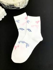1/4 Pair Spring/Summer Blue & White Sweet Bow Lace Comfortable Mid-Calf Socks - Multicolor - View 11