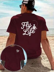 Camiseta Casual para Hombre Fly Life Fly Fishing con Estampado de Letras Estilo Vintage, con un diseño creativo, estampado a doble cara en la parte delantera y trasera, cómoda y transpirable - Negro - Ver 8