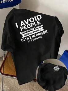 Camiseta de hombre con un estilo gruñón y frases humorísticas impresas en la parte delantera y trasera. Esta camiseta de manga corta, moderna y a, adecuada para el uso casual diar - Negro - Ver 1