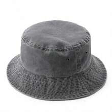 1 Piece Women's Washed Solid Color Bucket Hat, Distressed Foldable Fishing Cap, Unisex Outdoor Sun Protection, Suitable For Daily Wear - Gray - View 1