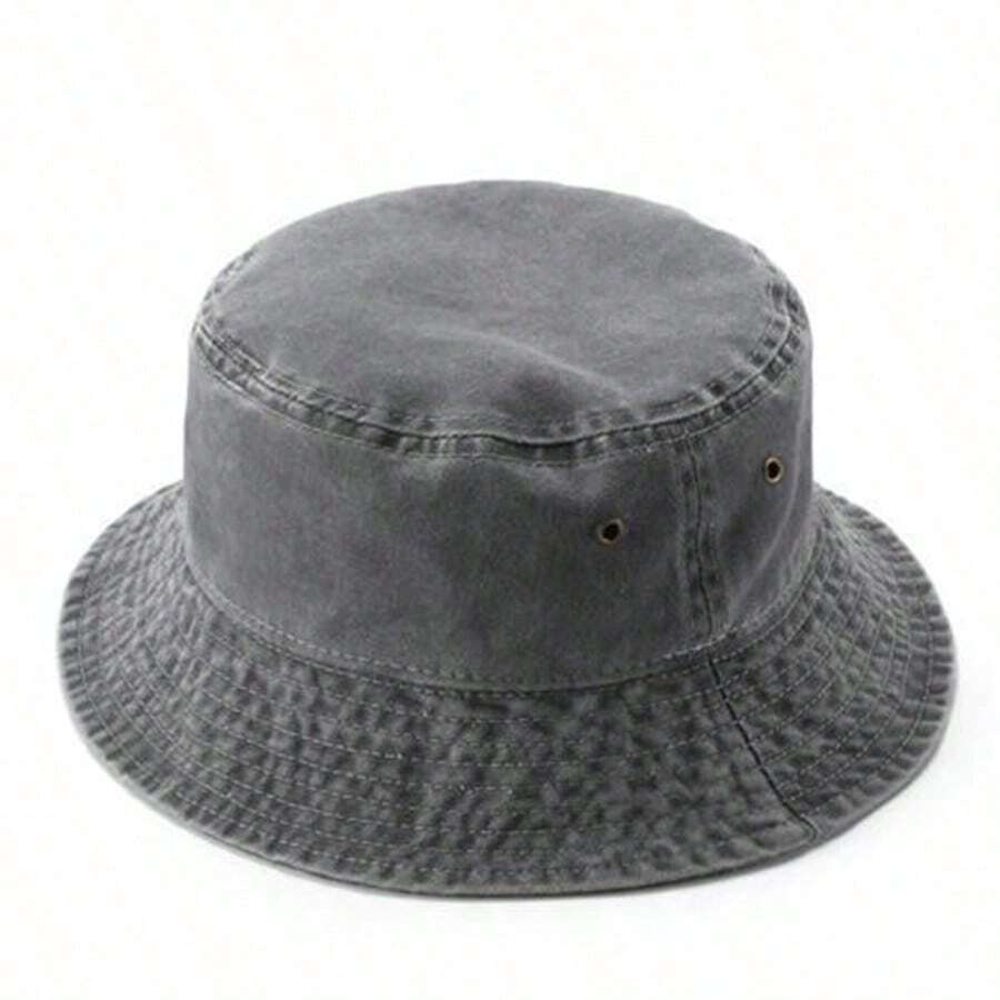 1 Piece Women's Washed Solid Color Bucket Hat, Distressed Foldable Fishing Cap, Unisex Outdoor Sun Protection, Suitable For Daily Wear - Gray - View 1