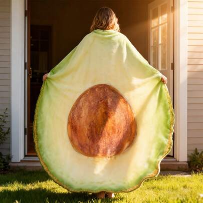 1pc Avocado Shaped Creative Blanket, Christmas Gift Blanket, Soft & Comfortable, No Shedding, Bed Blanket, Camping Blanket, Shawl, Gift Blanket, Suitable For Indoor/Outdoor Use, Suitable For Sofa, Bed, Camping, Travel, Car, Living Room Decoration, Extra Large, Extra Thick, Extra Long, Multiple Sizes Available, No Fading Print, Machine Washable, Fun Blanket, Perfect Gift For Each Other, All Season Use
