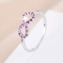 1pc Women's Silver-Tone Colorful Rhinestone Infinity Symbol Ring, Sweet Minimalist Hollow Band, Versatile Accessory For Daily Commute And Dating - Purple - View 15