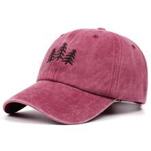 1pc Vintage Forest Pine Tree Silhouette Embroidery Washed Style Dad Hat, Classic Low-Crown Adjustable Baseball Cap, Suitable For Outdoor Exploration, - A - View 10
